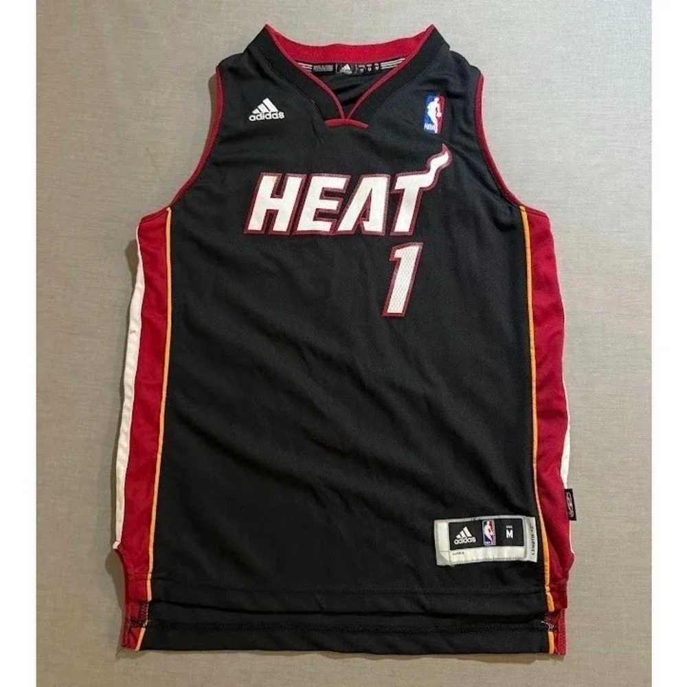 Adidas Miami Heat Basketball Bosh #1 Jersey Black NBA Size M Boys Sleeveless